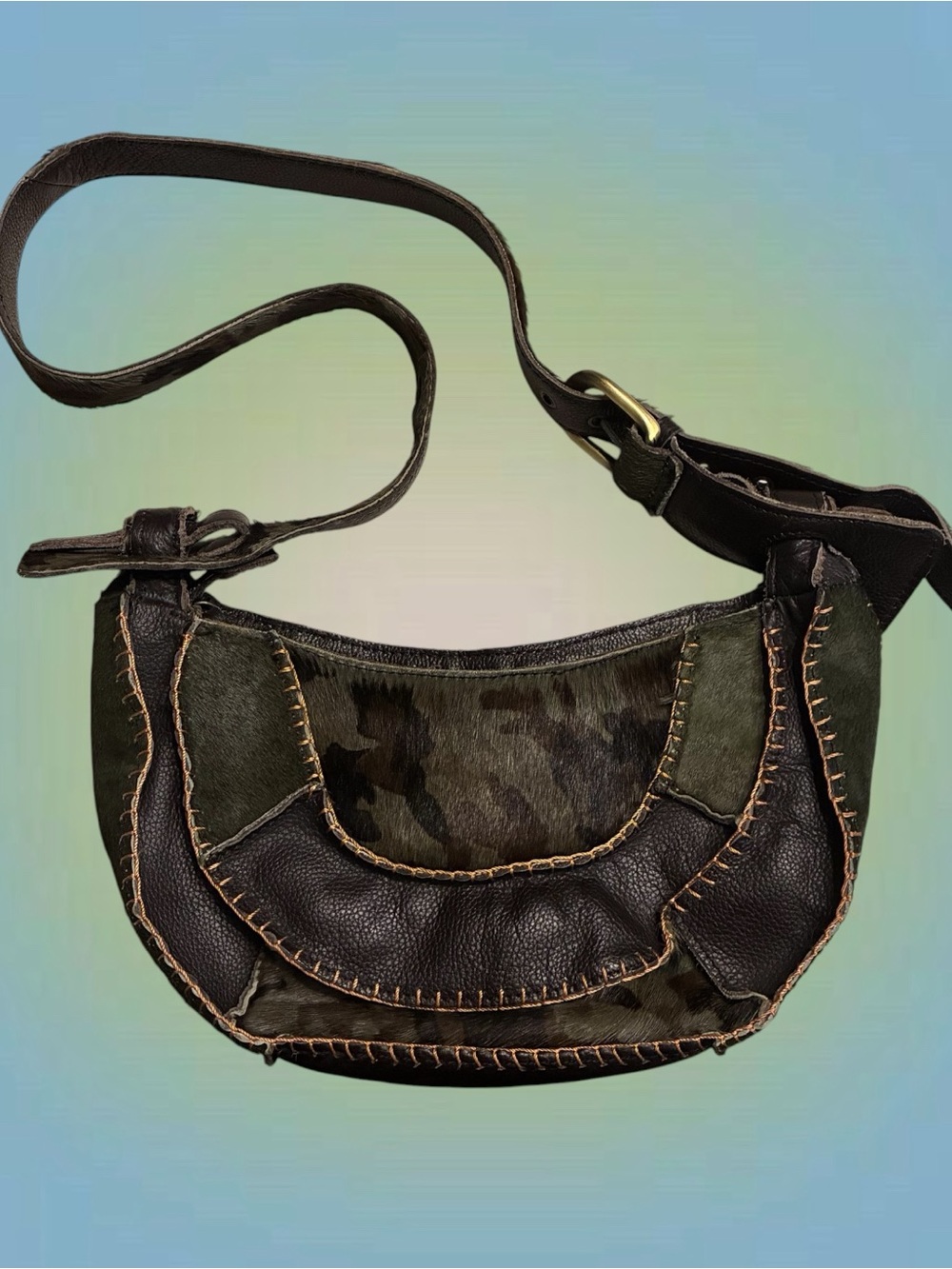 Stylish Olive Green & Black Leather Crossbody Bag